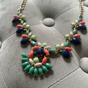 J. Crew Blue and Pink Necklace with Gold Chain